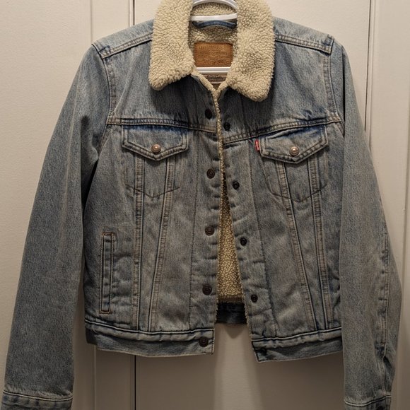 Levi Sherpa Denim Jacket - Size Small - Light Blue - Picture 4 of 5